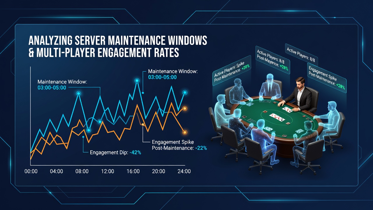 Server maintenance schedules overlaid on live dealer poker room activity charts showing engagement fluctuations