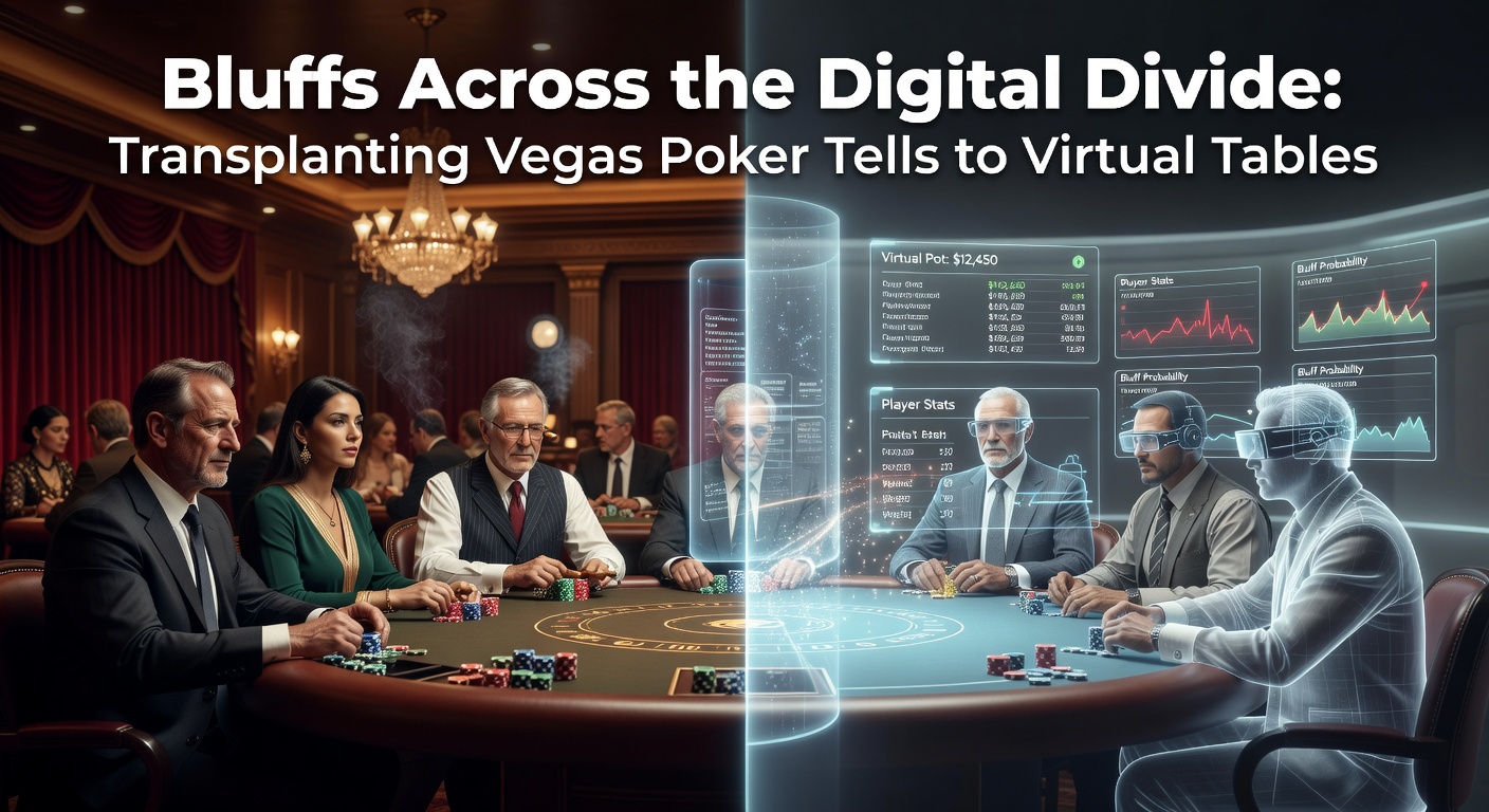 A poker player at a bustling Las Vegas table, subtly revealing a tell through fidgeting hands while opponents lean in closely