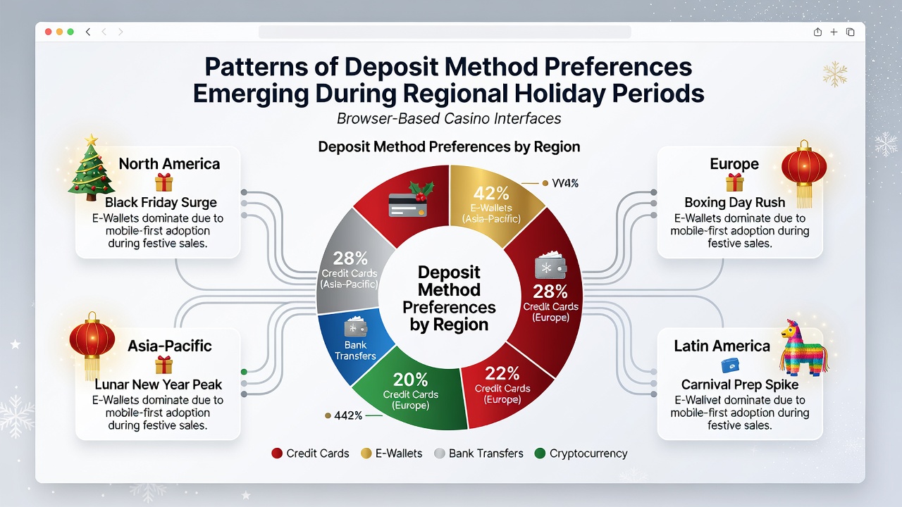Screenshot of a browser-based casino deposit page highlighting payment method options and holiday-themed promotions