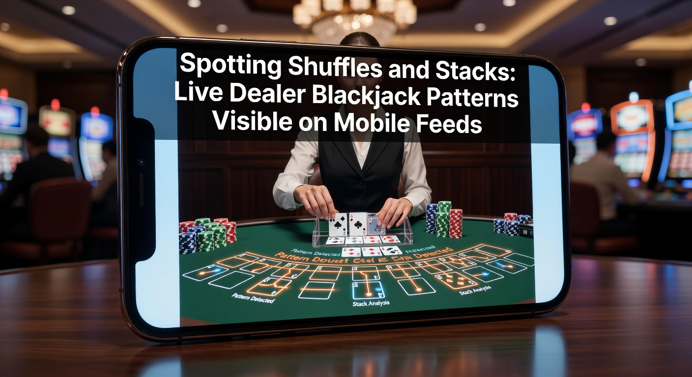 A live dealer performs a riffle shuffle during a blackjack session streamed to mobile devices, highlighting visible card patterns in high-definition feed