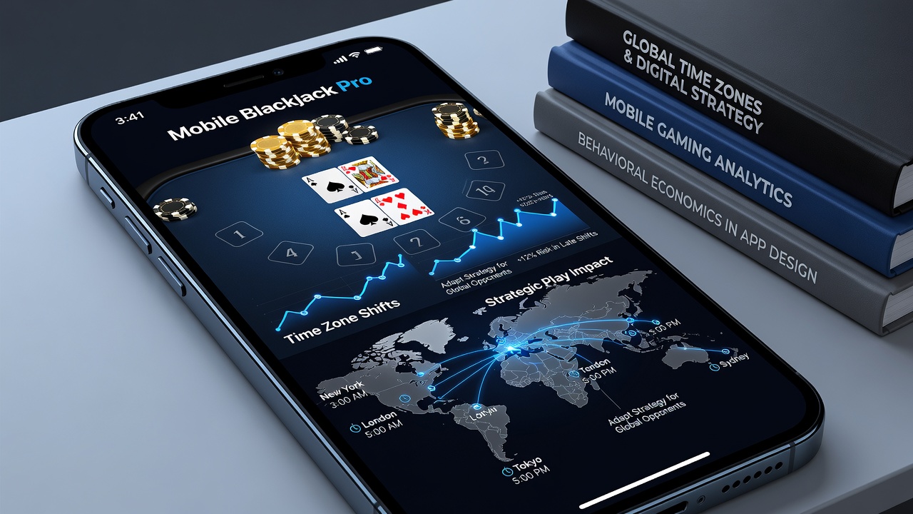 World map overlay on mobile screen showing blackjack table availability by time zone